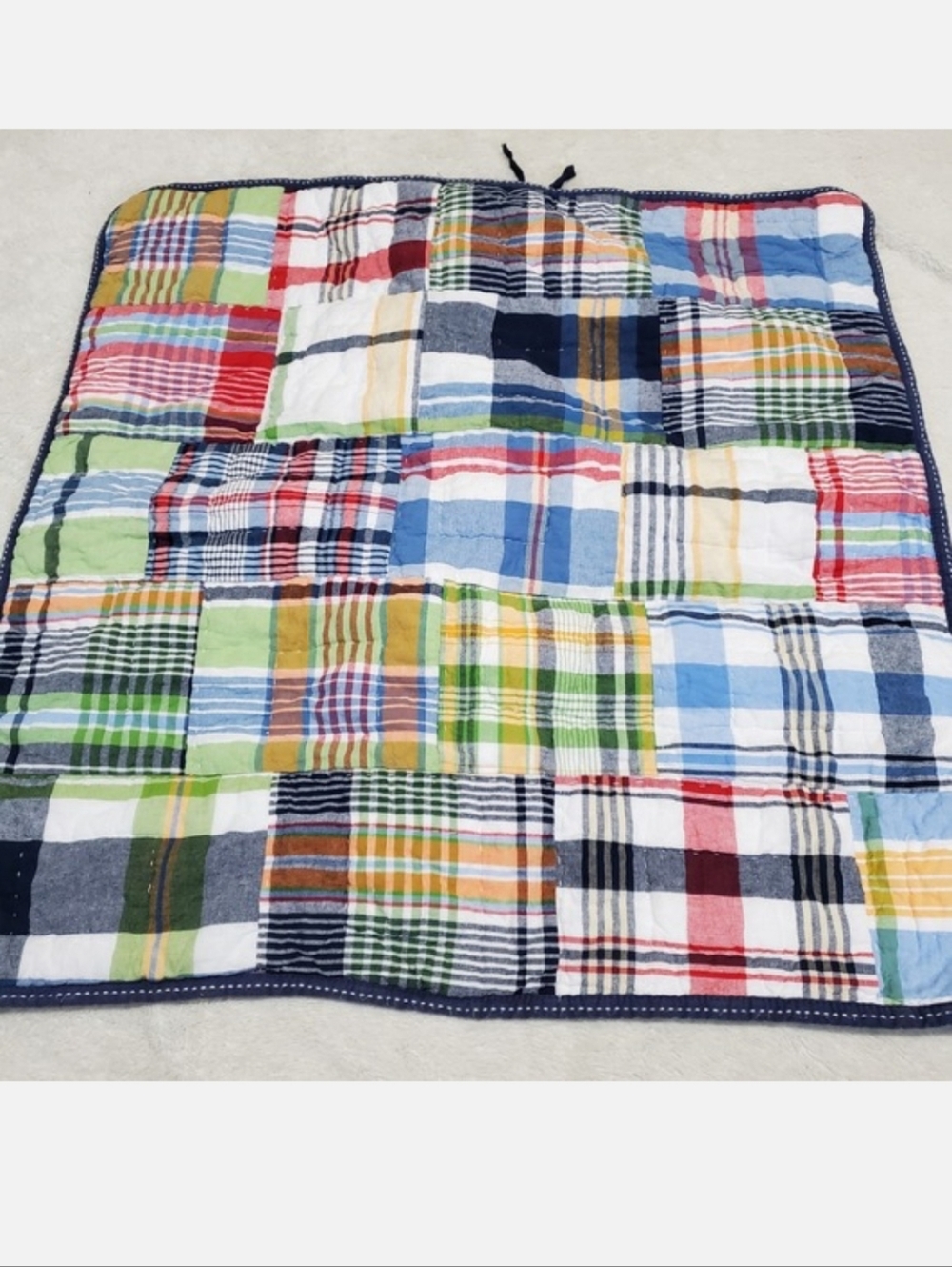 Pottery‎ Barn Kids Blue White Multicolored Madras Plaid Quilted Euro Pillow Sham